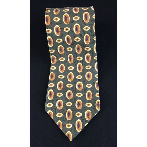 Ermenegildo Zegna silk olive geometric 55.25" x 3.75" designer tie ties necktie - Picture 1 of 10